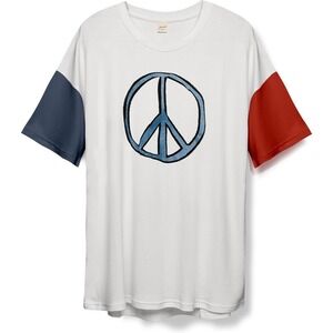 Guomi Mens Peace Sign T Shirt White Sleeve Colorblock Casual Top Tee XS/S NWT